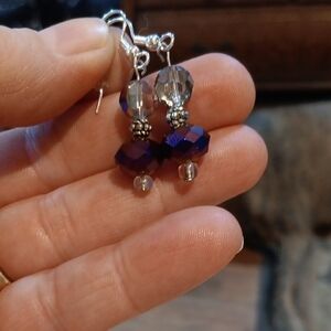 2/$12 Handmade Iridescent Purple and Silver Accent Dangle Earrings